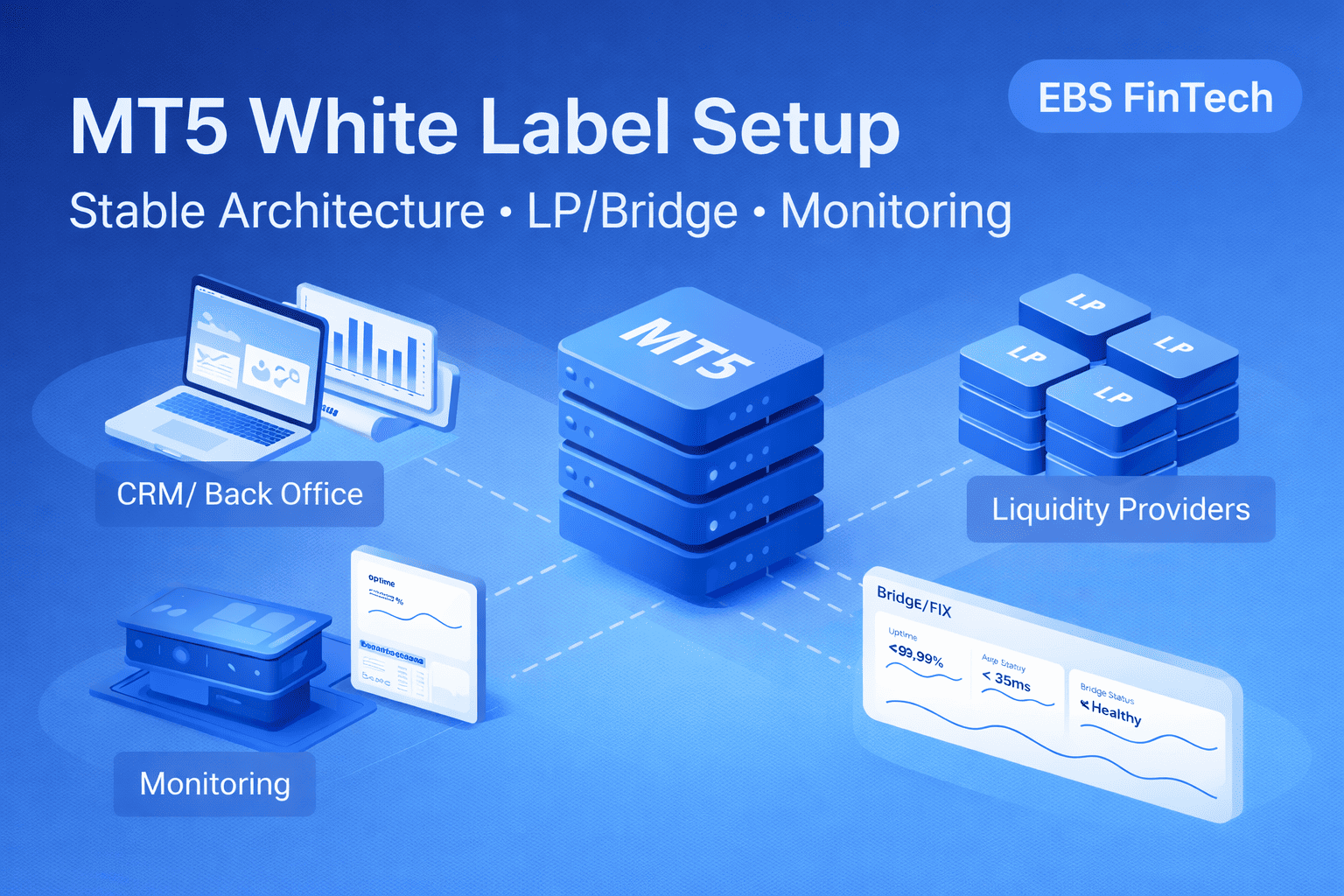 MT5 平台可用率、延迟与桥接健康监控面板示意图