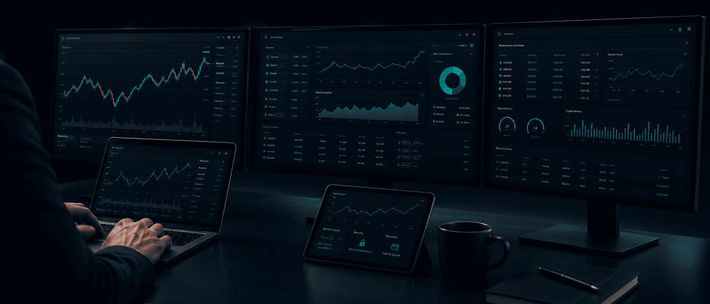 High-tech trading desk setup