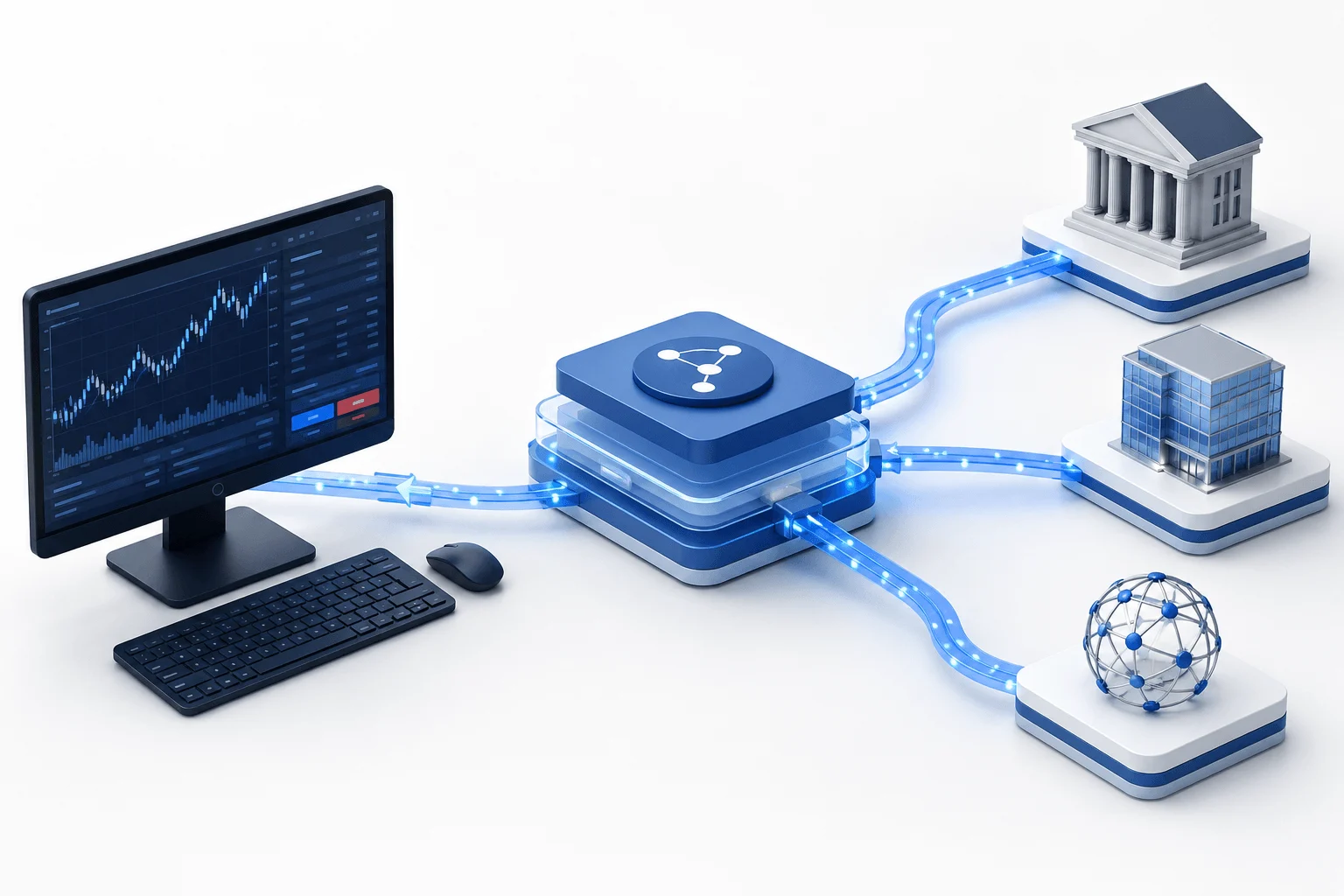 Broker platform connected to external liquidity and aggregation infrastructure