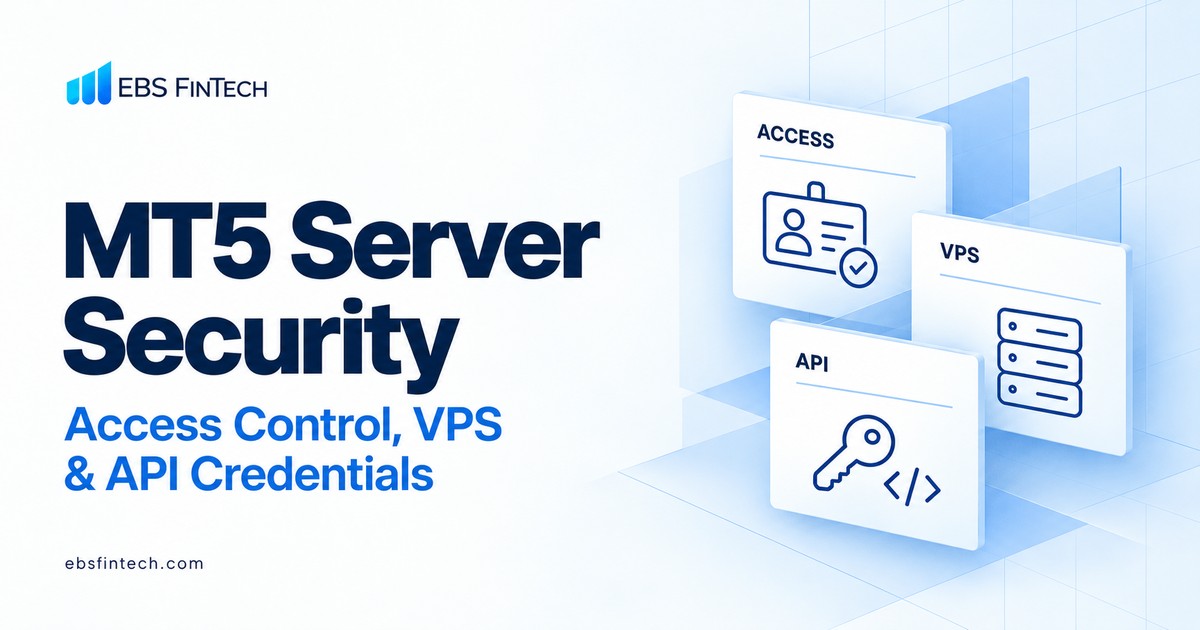 MT5 server security guide cover with access control, VPS and API credential icons